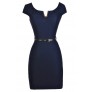 Navy Pencil Dress, Navy Belted Dress, Cute Navy Dress, Navy Work Dress, Cute Work Dress