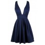 Cute Navy Dress, Navy Party Dress, Navy Cocktail Dress, Navy Plunging Neckline Dress