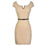 Beige Pencil Dress, Cute Beige Dress, Beige Work Dress, Belted Beige Dress, Fitted Beige Dress