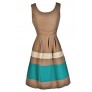 Taupe Stripe Dress, Colorblock Stripe Dress, Taupe A-Line Dress, Cute Party Dress, Cute Summer Dress, Light Brown Dress, Taupe and Turquoise Dress, Cute Party Dress