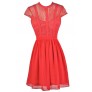 Cute Coral Dress, Coral Lace Dress, Coral A-Line Dress, Coral Party Dress