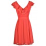 Coral Ruffle Dress, Cute Coral Dress, Coral A-Line Dress, Coral Party Dress, Coral Summer Dress