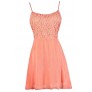 Cute Coral Dress, Coral A-Line Dress, Coral Lace Dress, Coral Summer Dress, Coral Tie Back Dress, Tie Back Summer Dress, Cute Summer Dress