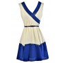 Blue and Ivory Colorblock Dress, Colorblock Belted Dress, Colorblock Summer Dress, Cute Blue and White Dress, Blue and White Colorblock Dress, Blue and Cream Colorblock Sundress, Blue and White Sundress, Cute Summer Dress