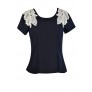 Cute Navy Top, Cute Summer Top, Navy Summer Top, Navy Shoulder Applique Top