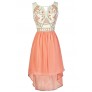 Peach Embroidered Dress, Peach High Low Dress, Peach Party Dress, Peach Summer Dress, Cute Peach Dress, Coral Party Dress, Coral Summer Dress, Coral High Low Dress