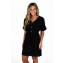 Black Button Front A-line Professional Work Dress