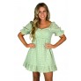 Cute Green and White Puff Sleeve Dot Printed Summer Dress