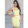 Bright Yellow Lace Cocktail Dress, Yellow Lace Bodycon Dress, Yellow Lace Party Dress Online