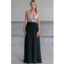 Gold and Black Lace Maxi Dress, Cute Gold and Black Lace Dress Online, Juniors Dresses