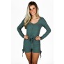 Dark Teal Green Casual Top and Shorts Loungewear Outfit