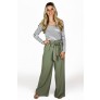 Cute Light Olive Green Tie Front Wide Leg Pants for Women