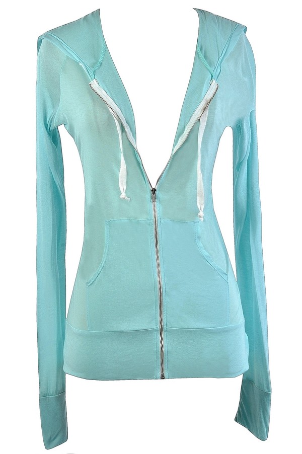 Aqua Zip Up Hoodie, Pale Blue Hooded Sweatshirt, Blue Hooded Sweatshirt ...