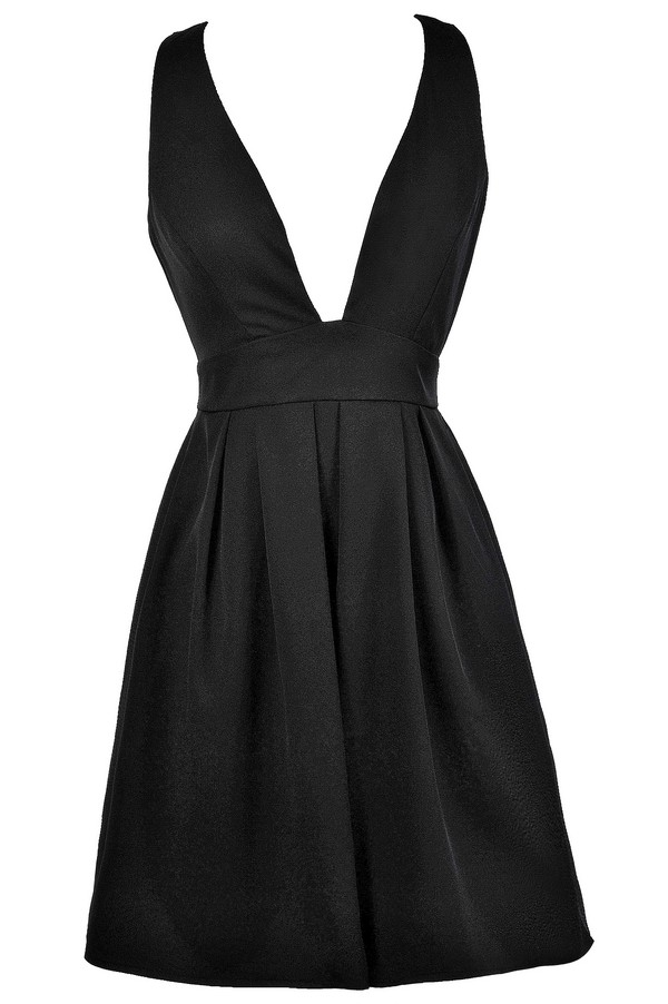 Black Plunging Neckline Dress, Black Party Dress, Little Black Dress ...