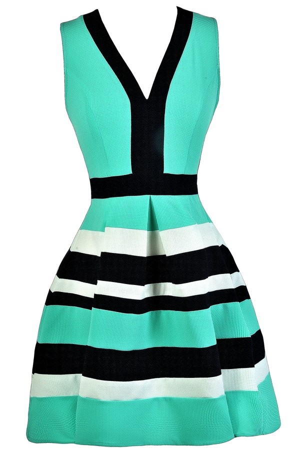 Cute Stripe Dress, Green and Navy Stripe Dress, Navy and Mint Nautical ...