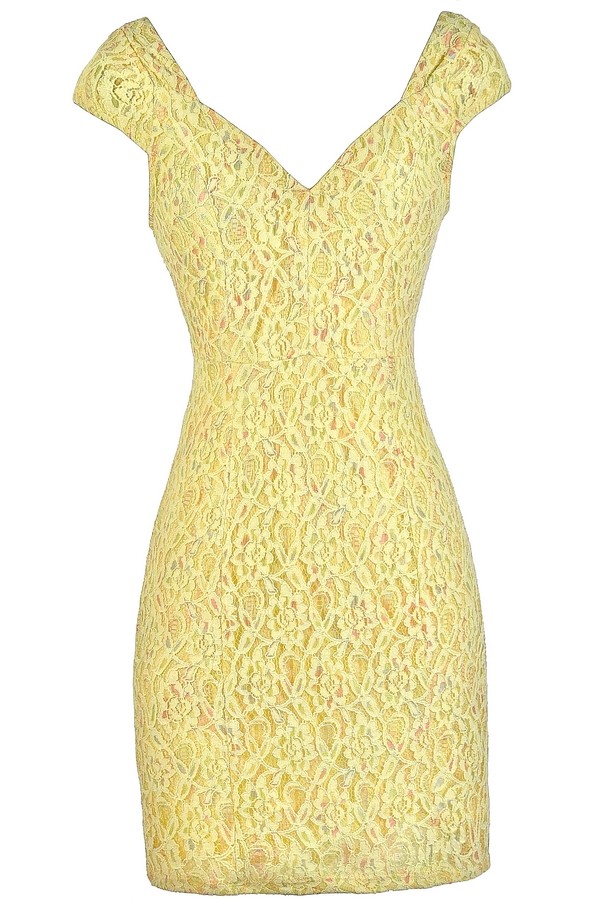 Pastel Prism Capsleeve Lace Dress in Yellow