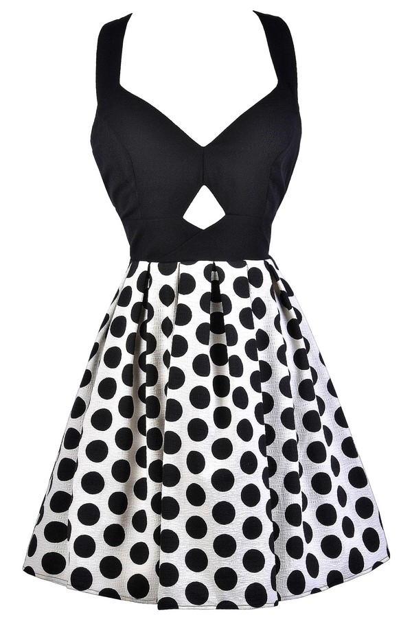 White dress with top black polka dots