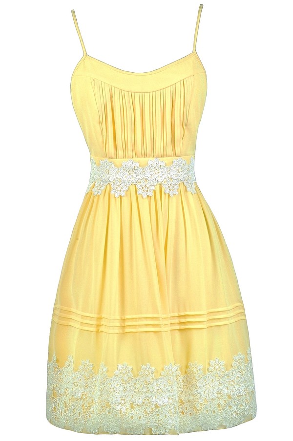 Always Sunny Crochet Applique Dress in Yellow