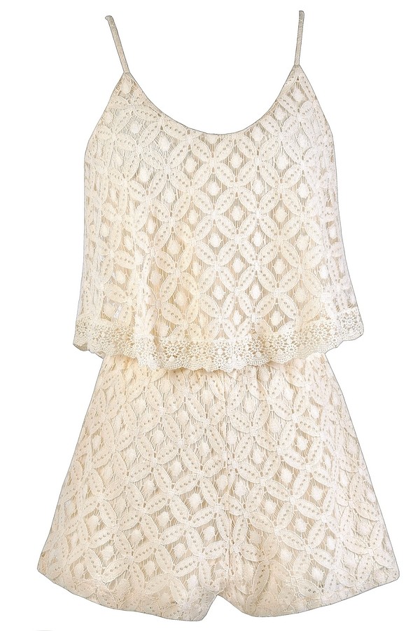 Cream Lace Romper, Cute Lace Romper, Cute Romper, Beige Lace Romper