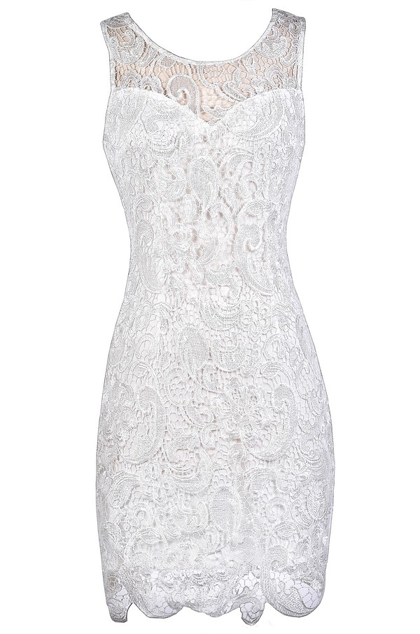 Off White Lace Pencil Dress, Cute Off White Lace Dress, Off White Lace ...
