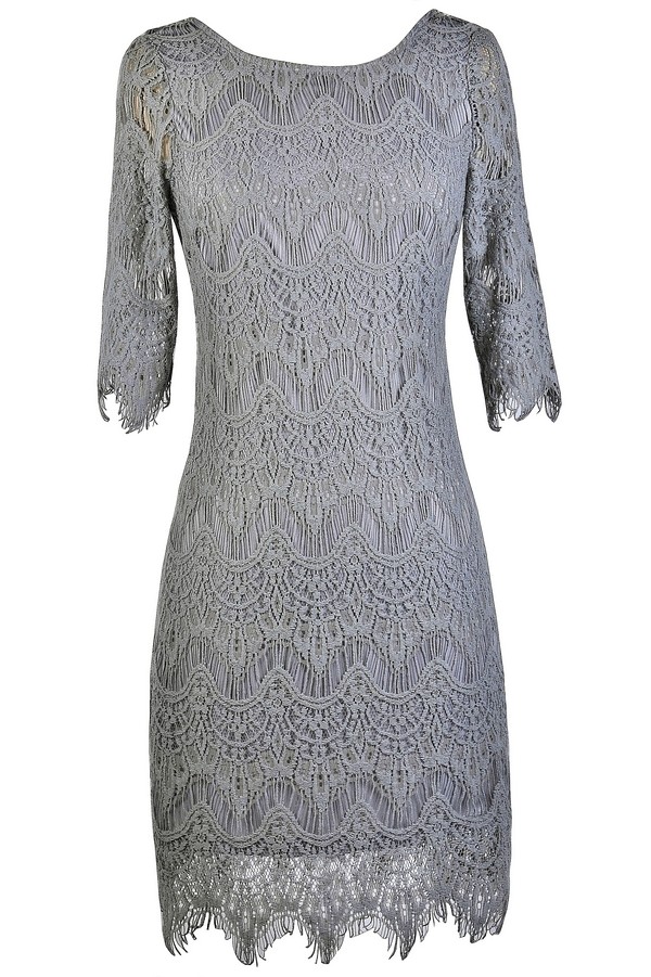 Grey Lace Sheath Dress, Cute Grey Dress, Gray Lace Dress, Gray Lace ...