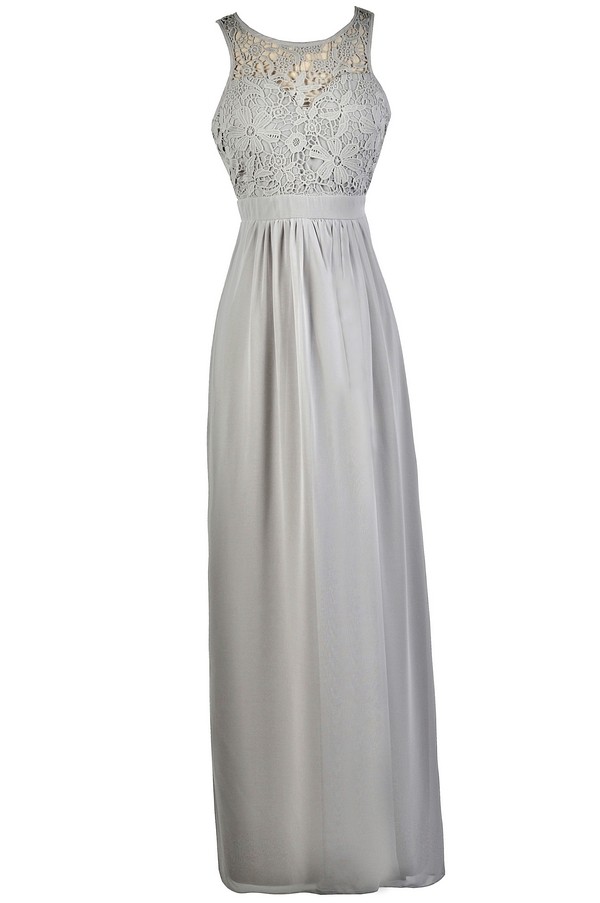 Grey Lace Maxi Dress, Grey Bridesmaid Dress, Grey Maxi Bridesmaid Dress ...