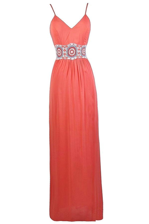 Coral Pink Dress, Cute Coral Pink Maxi Dress Lily Boutique