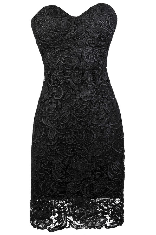 black lace strapless dress