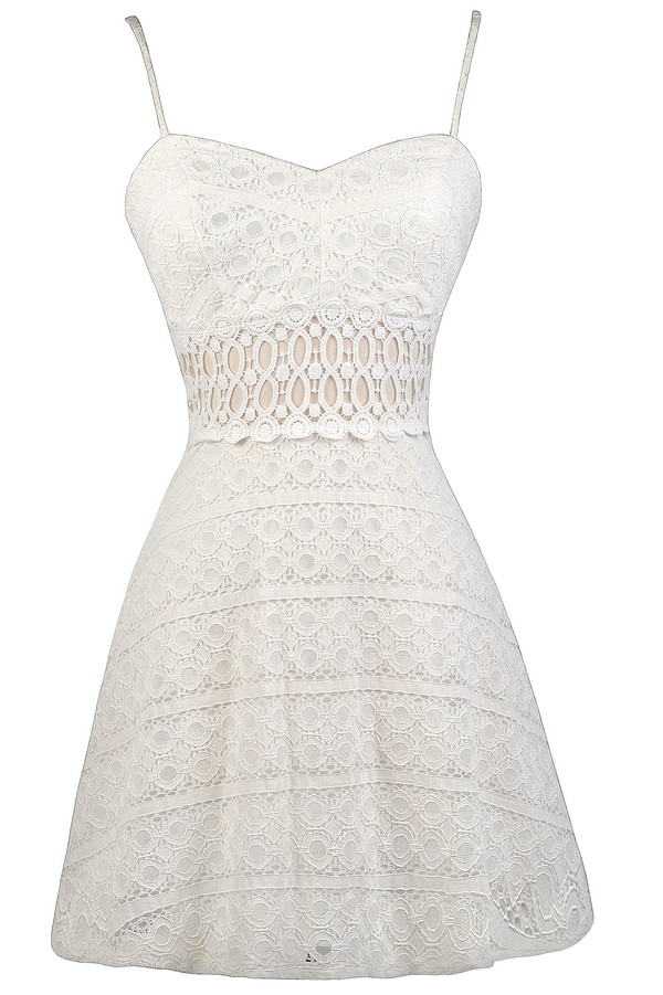 Ivory Lace ALine Dress, Ivory lace Sundress, Cute Off White Lace Dress, Off White Boho Lace