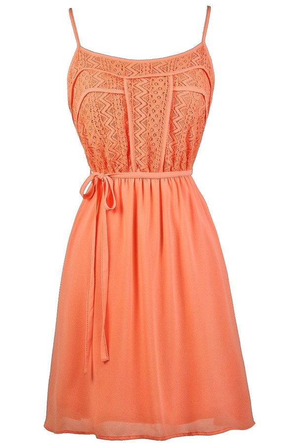 Lily Boutique Orange Coral Lace Dress, Cute Summer Dress, Cute Coral ...