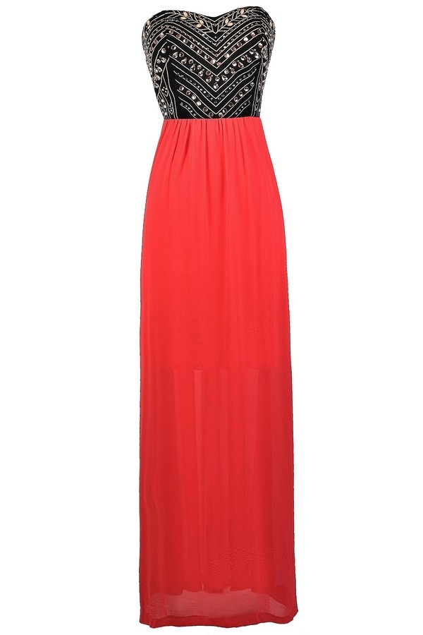 Coral bloom maxi dress - pink/red