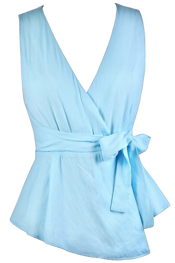 Sky Blue Top, Light Blue Top, Cute Summer Top, Sky Blue Wrap Top, Light ...