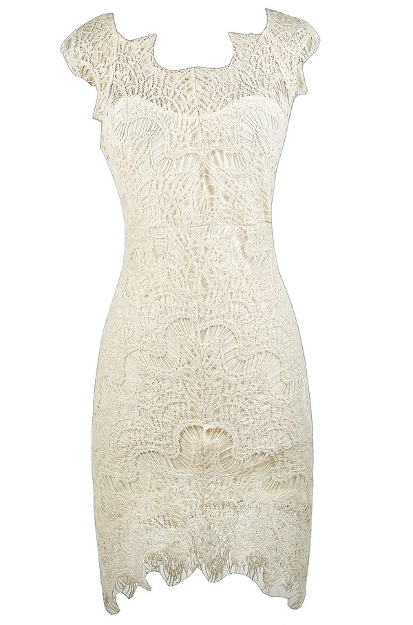 Cute Beige Dress, Cute Cream Dress, Beige Lace Dress, Cream Lace Dress