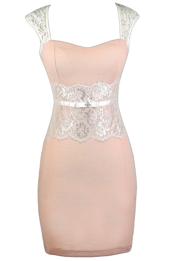 pencil cut dress with lace beige