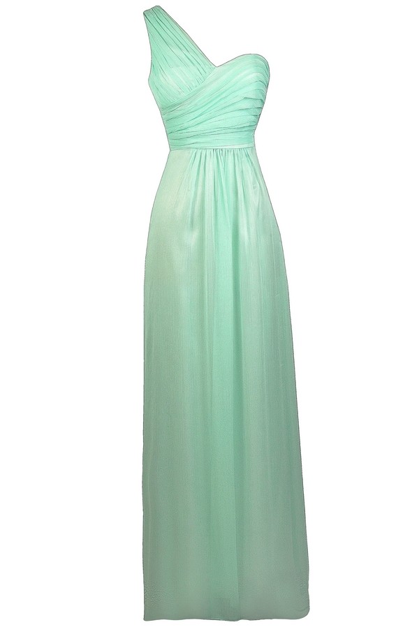 Mint One Shoulder Maxi Dress, Cute Mint Dress, Mint Maxi Bridesmaid ...