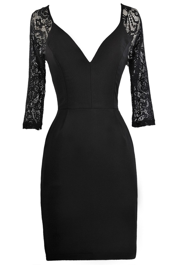 Black Lace Sheath Dress, Black Lace Sleeve Dress, Little Black Dress