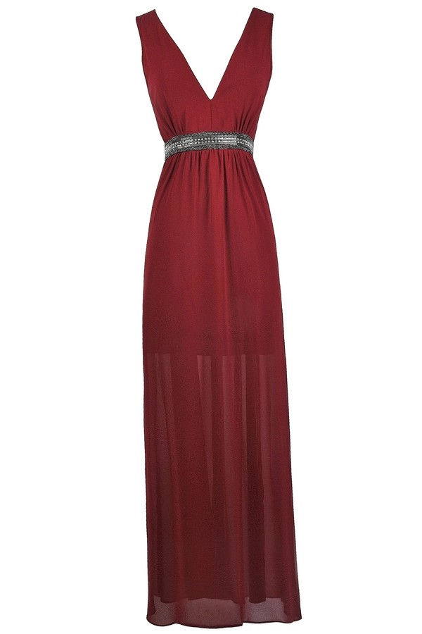 burgundy embellished maxi dress