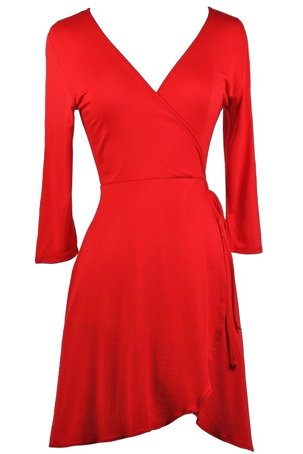 red wrap tie dress