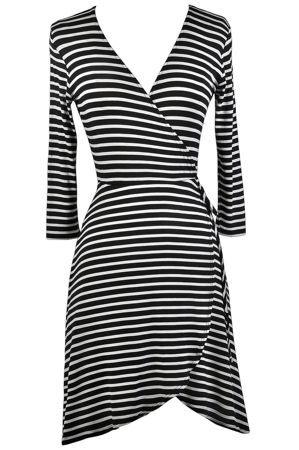 Black and White Stripe Wrap Dress, Cute Wrap Dress, Nautical Stripe ...
