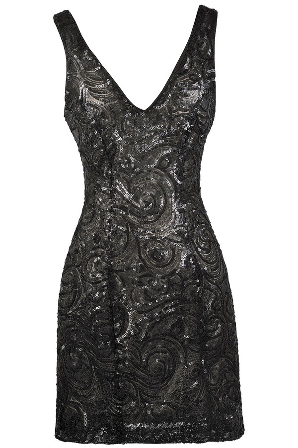 Black Sequin Party Dress Cute New Years Cocktail Dress Lily Boutique