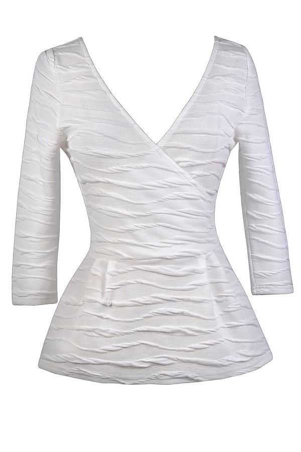 Wave Hello Surplice Peplum Top in Off White
