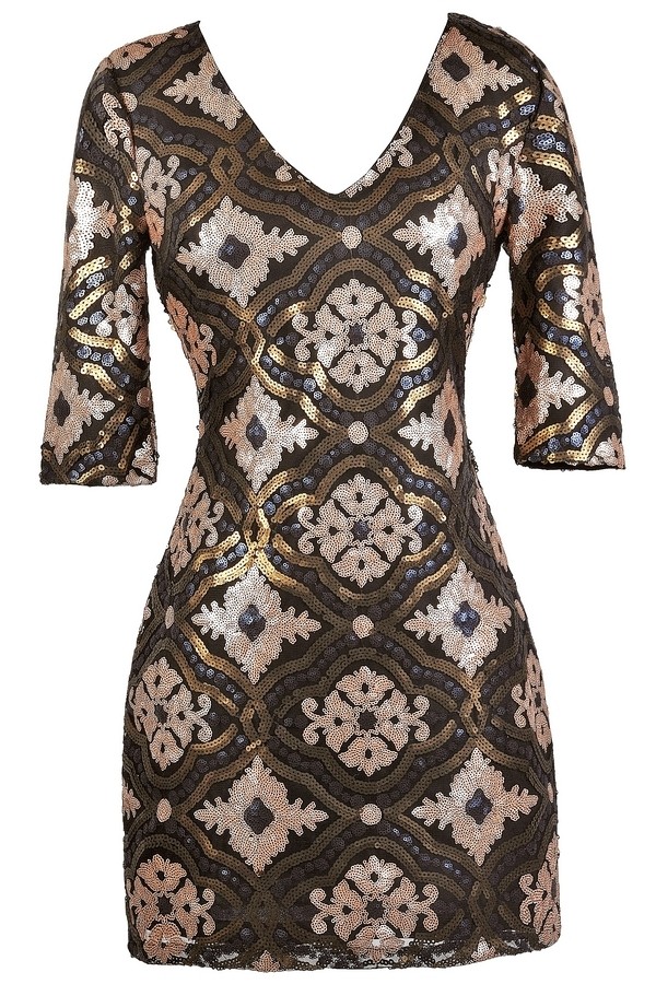 Cute New Years Eve Dress Black and Gold Sequin Party Dress Lily Boutique