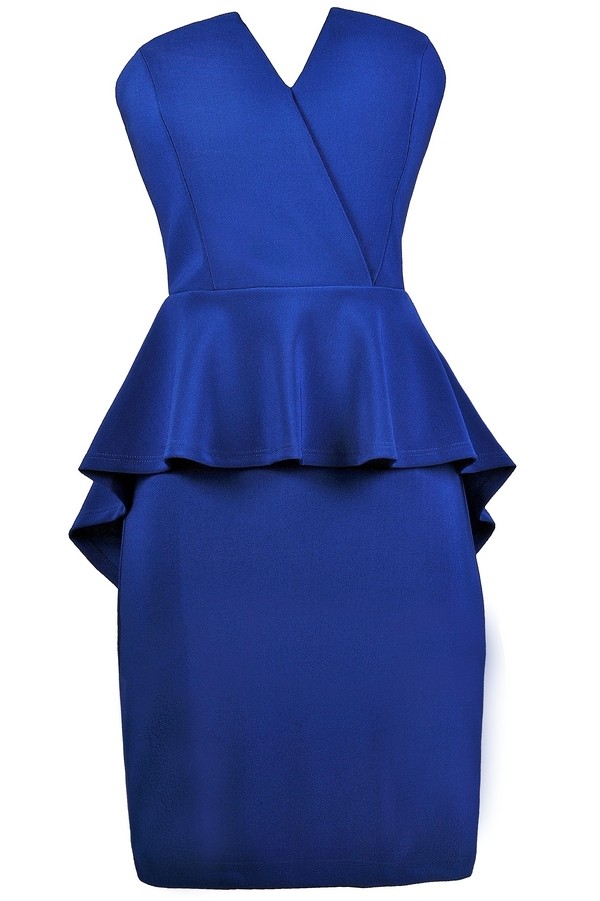 Lily Boutique Royal Blue Peplum Dress, Strapless Peplum Dress, Royal ...