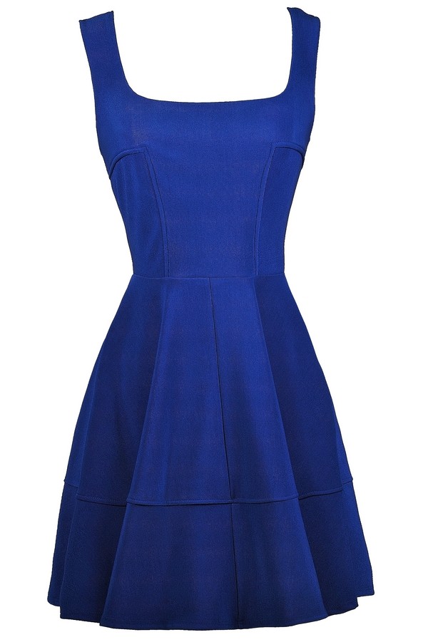 Bright Blue Party Dress, Royal Blue A-Line Dress, Royal Blue Cocktail