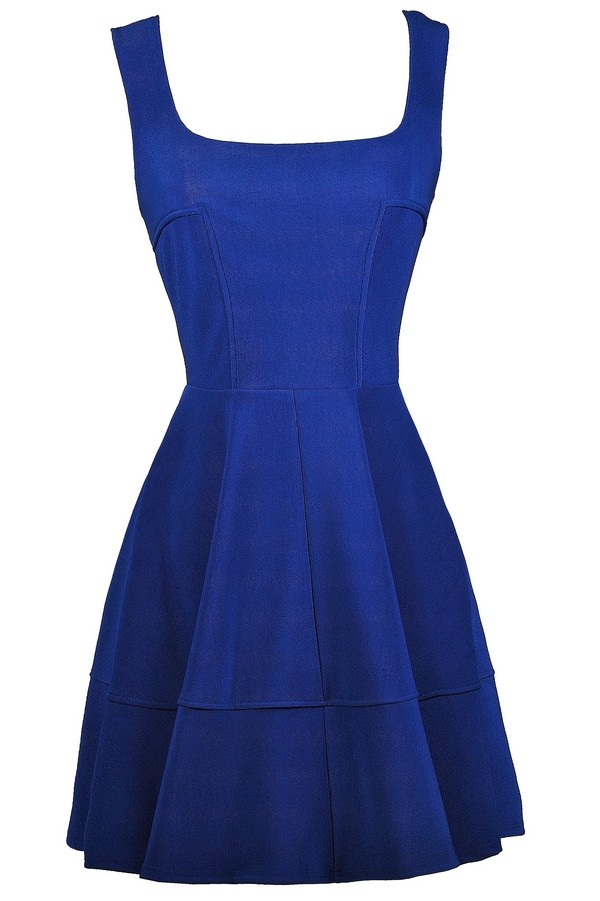 Bright Blue Party Dress, Royal Blue ALine Dress, Royal Blue Cocktail