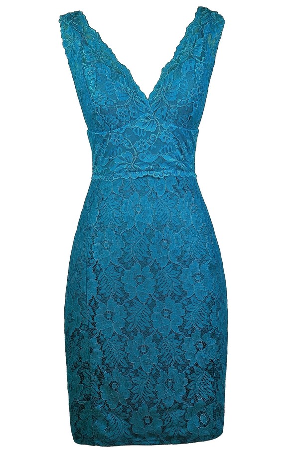 Teal Blue Lace Dress, Teal Lace Bodycon Dress, Teal Lace Party Dress ...