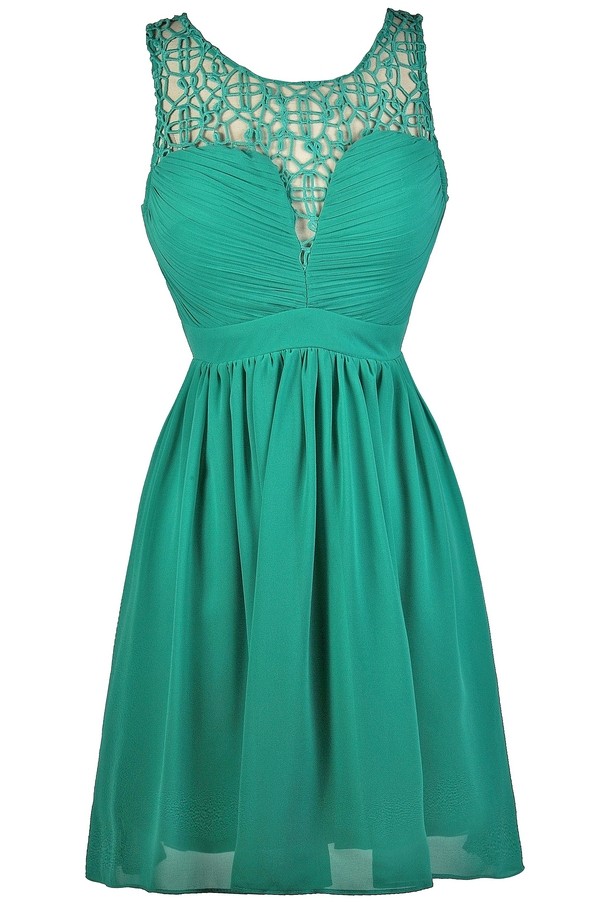 Teal Party Dress, Cute Teal Dress, Teal A-Line Dress Lily Boutique