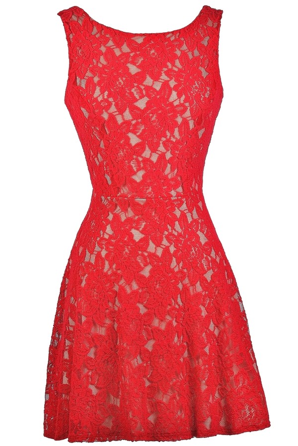 Cute Red Dress, Red Dress Boutique Dress, Red Lace Dress, Red Lace ...