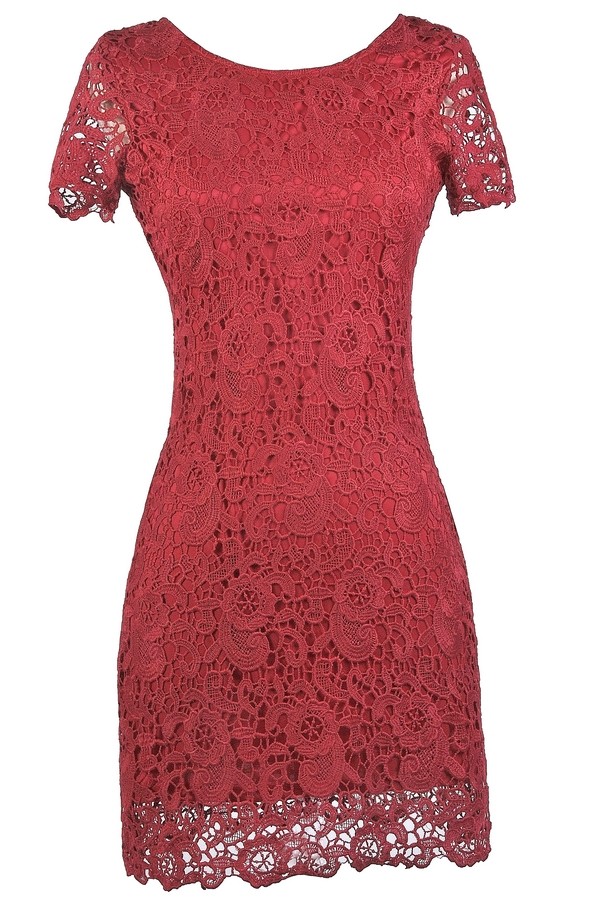 Burgundy Red Lace Dress, Cute Red Dress, Red Dress Boutique Dress, Red ...