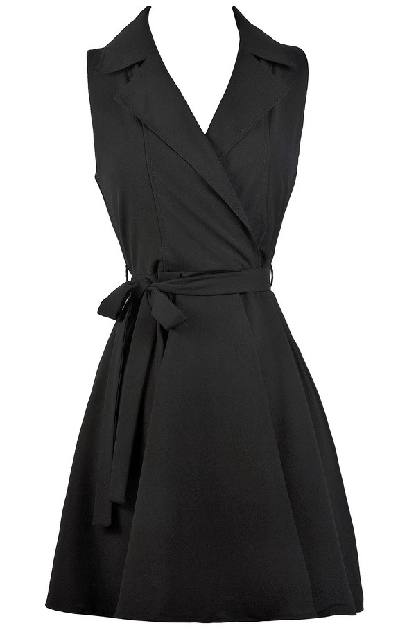 Cute Work Dress, Black Wrap Shirt Dress, Black Sundress Lily Boutique